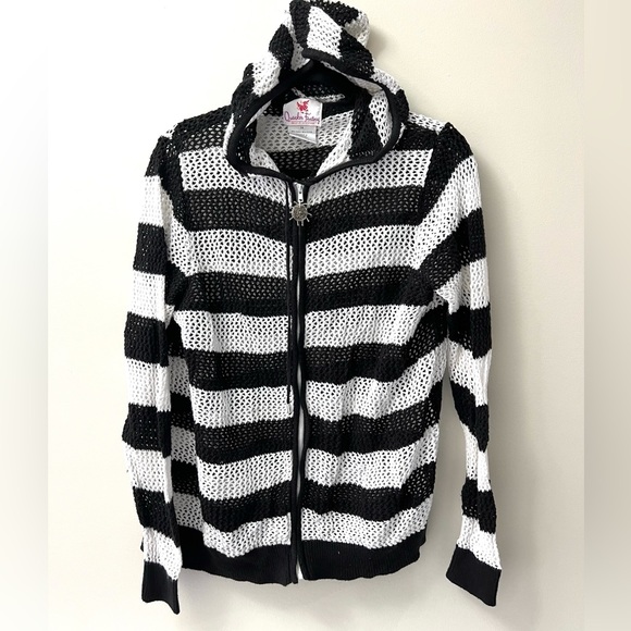 1X Quacker Factory Mesh Swimsuit Cover Up or Zipper Mesh Jacket Hoodie Black - Picture 1 of 5